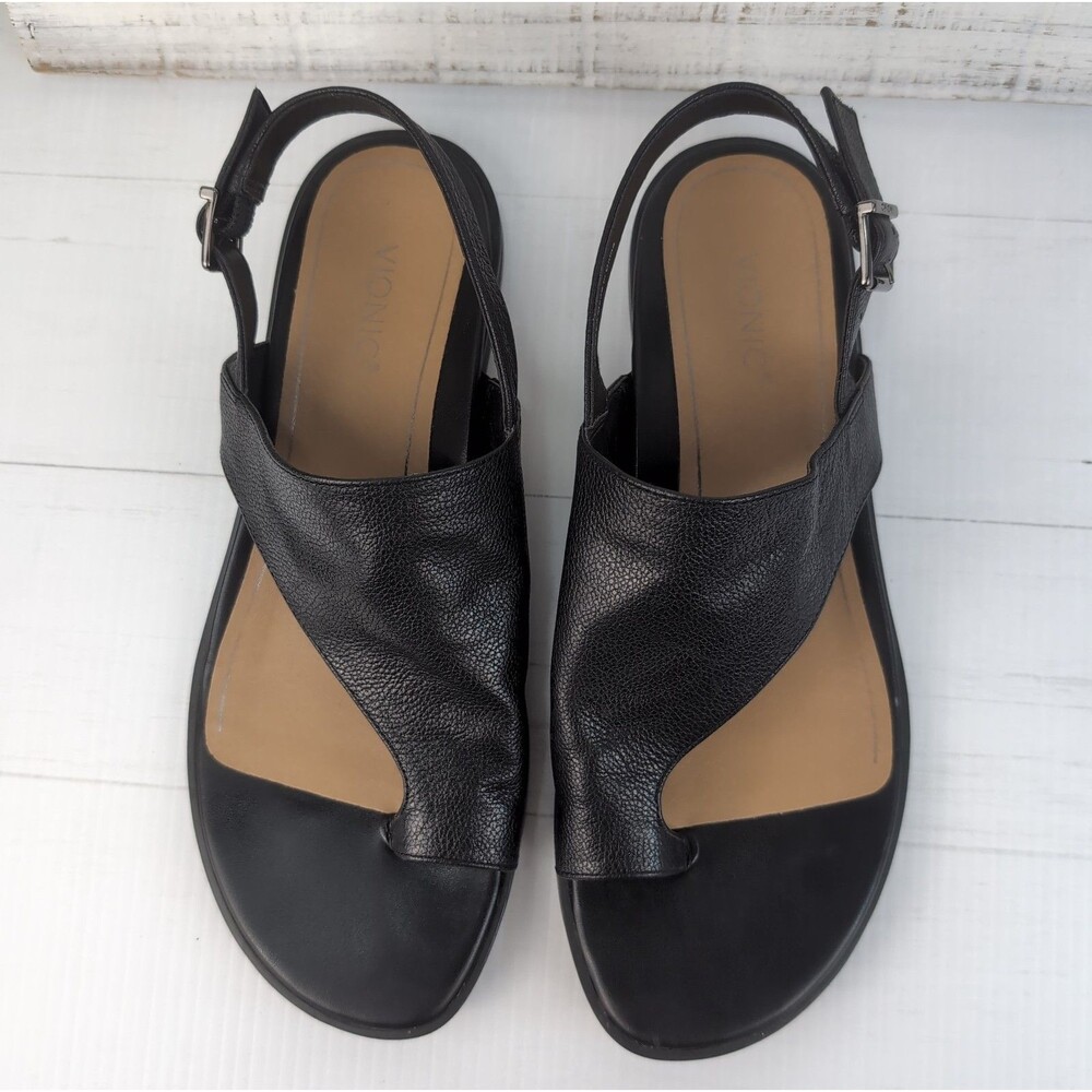 Vionic Ella Toe Loop Sandal Black Leather Women’s 9M Arch Support Comfort Shoes - Picture 6 of 13